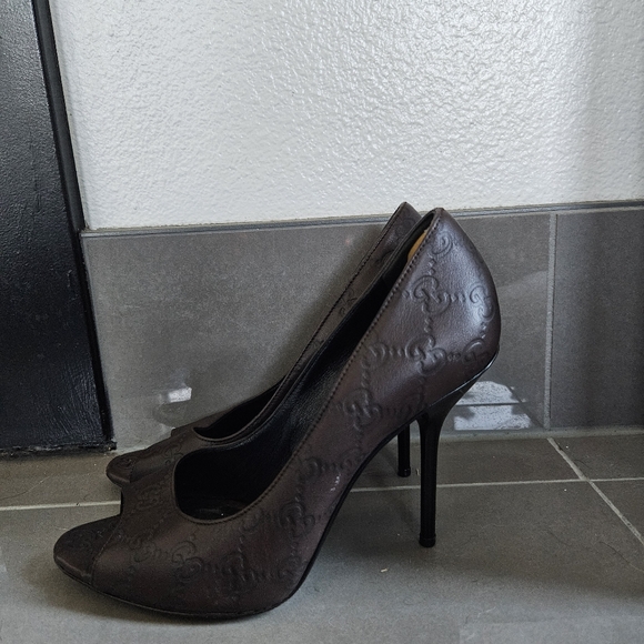 Gucci Chocolate Brown Peep-toe Heels - Picture 1 of 4